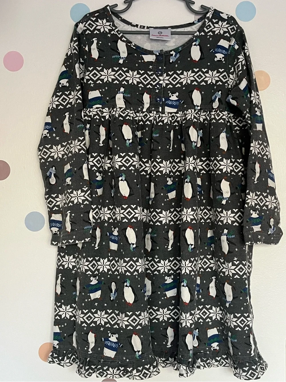 Hanna Andersson Flannel Nightgown Penguin Snow Print Made in Peru size 6 120cm